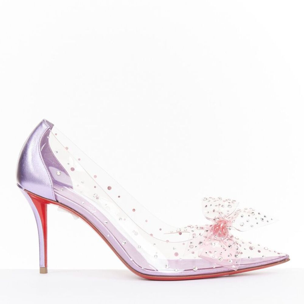 CHRISTIAN LOUBOUTIN Jelly Strass 80 metallic lilac crystal PVC bow pump EU37